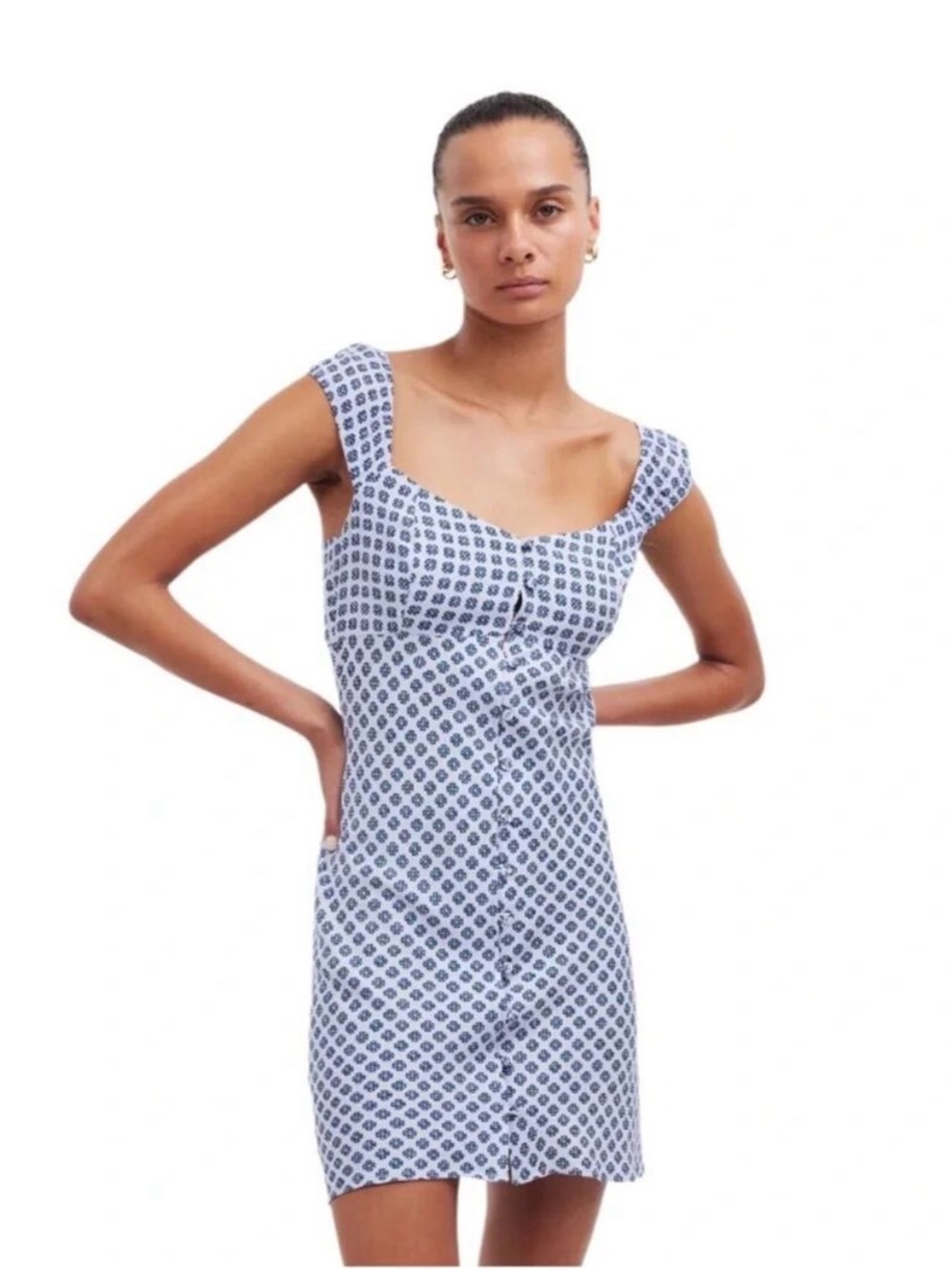 Madewell Blue Printed Square-Neck Mini Dress